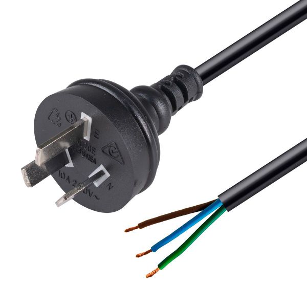 3M 3-Pin Plug to Bare End 3 Core 1mm Cable Black Colour SAA Approved