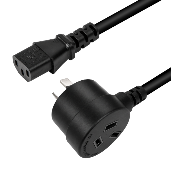 1.2M 3-Pin TAPON Ended Plug. IEC C13 Female Connector 10A SAA Approved Power Cord.