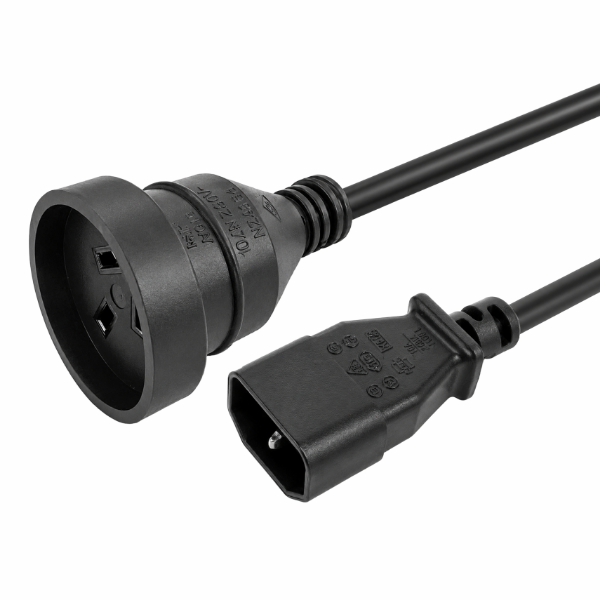 0.5m 3-Pin Socket to IEC C14 Male Connector. 10A. Power Cord.