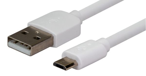 1.2m USB 2.0 Micro-B Male to USB-A Male Connectors Colour White