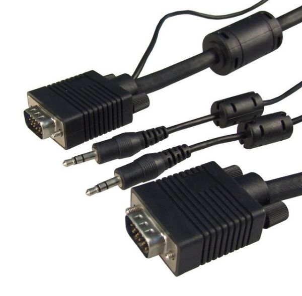 3m VGA Male/Male Cable w/ 3.5mm Male/Male Audio Leads 450mm. BLACK Colour