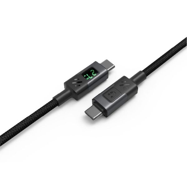 UNITEK 1m 60W PD USB-C to USB-C Nylon Braid Cable with LED Display Supports Mobile/Laptop Charging, Monitor Real-time Charging Wattage, Supports up to 480 Mbps @ USB2.0, Black.