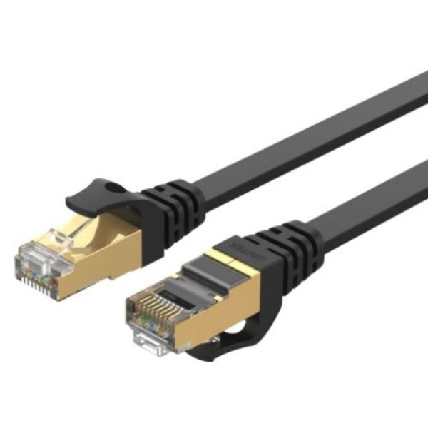 CAT 7 Black Flat SSTP 32AWG Patch Lead in PVC Jacket 500MHz Gold-plated Contacts