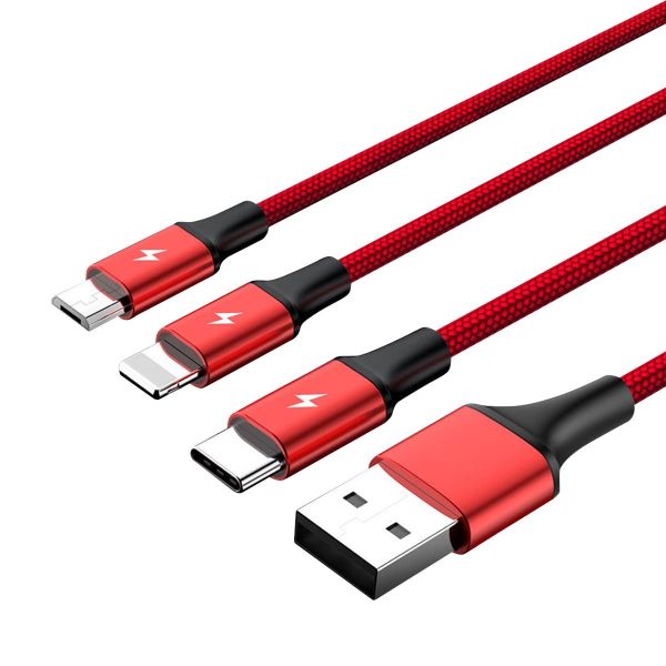 1.2m USB 3-in-1 Charge Integrated USB-A to Micro-B Lightning Connector & USB-C