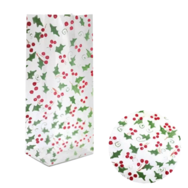 Red & Green Holly Cellophane 700mm x 500mm