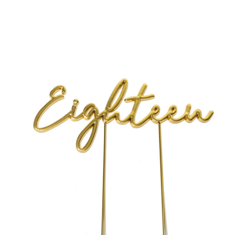 Cake & Candle Gold Metal Cake Topper Eighteen