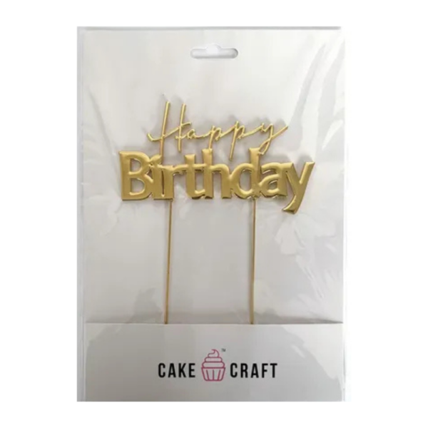 Cake Craft Gold Metal Cake Topper Happy Birthday
