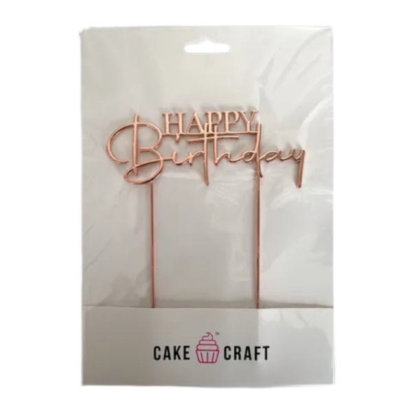 Cake Craft Rose Gold Metal Cake Topper Happy Birthday Stylish