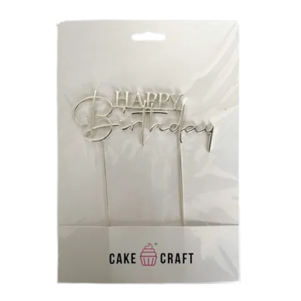 Cake Craft Silver Metal Cake Topper Happy Birthday Stylish