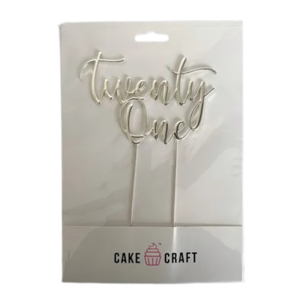 Cake Craft Silver Metal Cake Topper Twenty One 10cm