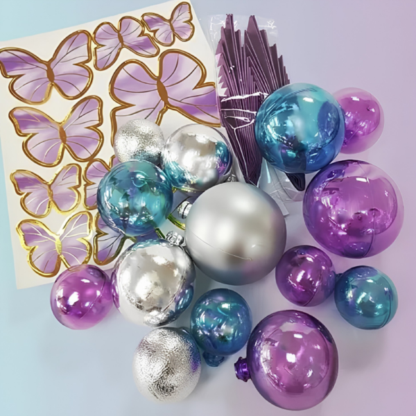 Cake Craft Wish Ball & Fan Decoration 27 Pack Butterfly Blue, Purple, Silver