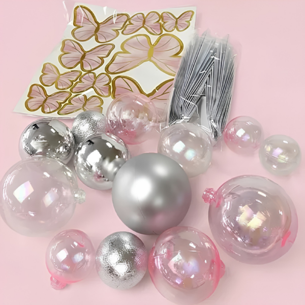 Cake Craft Wish Ball & Fan Decoration 27 Pack Butterfly Clear, Pink, Silver