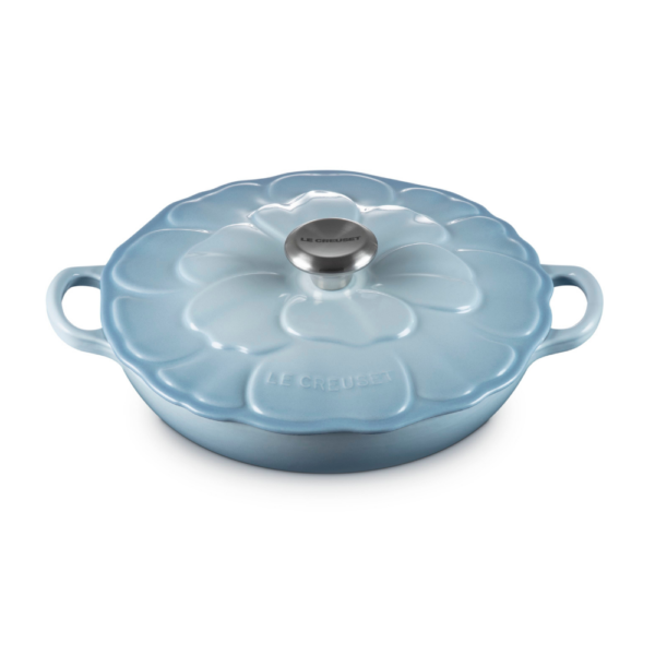 Le Creuset Signature Cast Iron Petal Shallow Casserole Coastal Blue 26cm