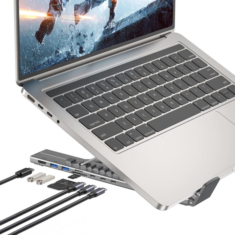 7-in-1 Multi-Port Foldable Laptop Stand Docking Station w/ USB-C Connector.