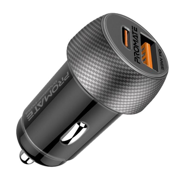 33W Ultra-Fast Dual Port Compact In-Car Phone Charger. 1x 18W QC 3.0 USB-A Port