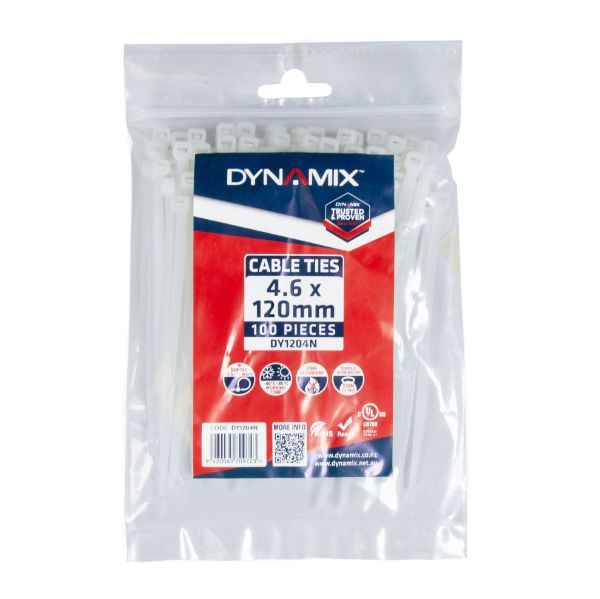 4.6 x 120mm Natural Cable Ties Pack of 100 230N/23.4kgs Tensile Strength