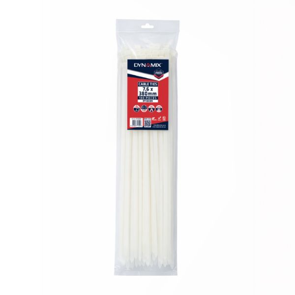 7.6 x 380mm Natural Cable Ties Pack of 100 540N/55.1kgs Tensile Strength