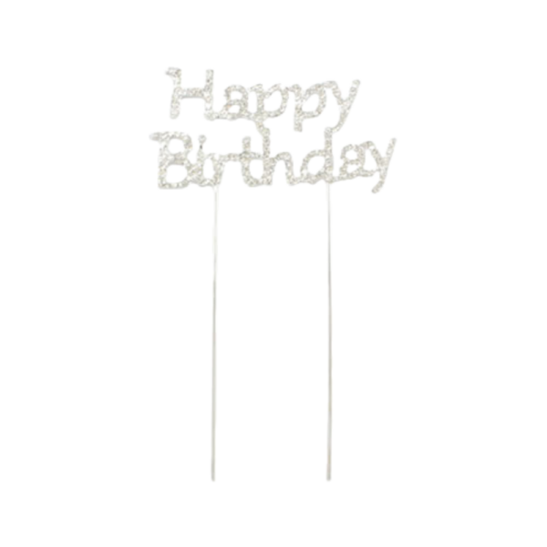 Diamante Silver Cake Topper Happy Birthday