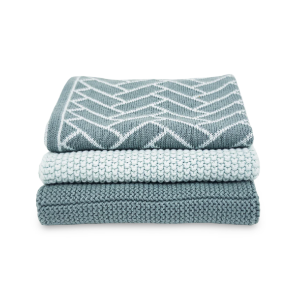 Ecovask Mixed Cloths 3 Pack Sea Foam Herringbone