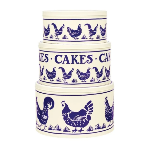 Emma Bridgewater 3 Piece Round Cake Tin Blue Hens Set