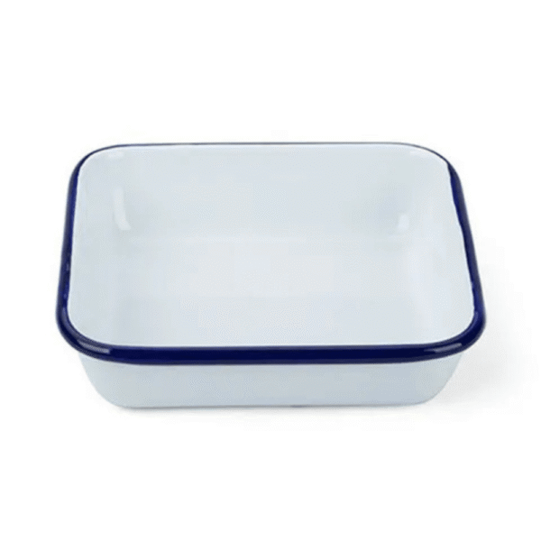 Falcon Enamelware Square Dish 12cm White with Blue Rim