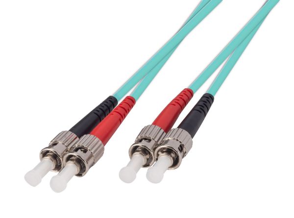 10M 50u ST/ST OM3 Fibre Lead Duplex Multimode Aqua LSZH Jacket