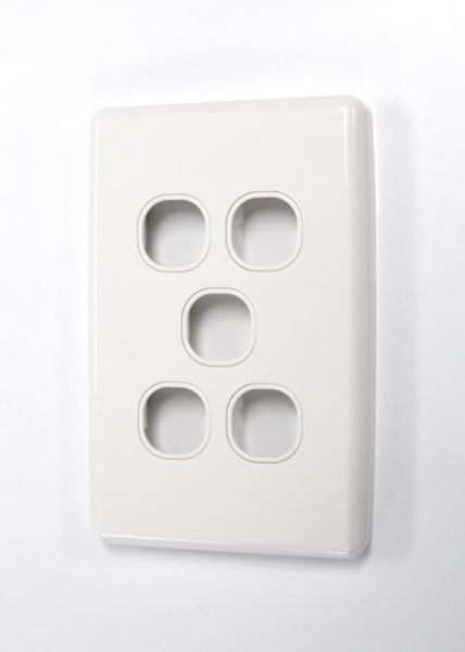 Switch Plate ONLY. 5 Gang WPC Series Wall Face Cover Plate. (Accepts Clipsal Style