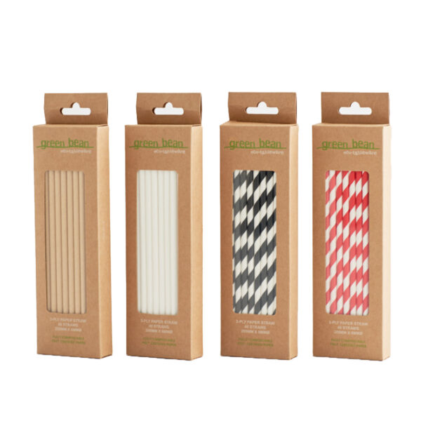 Green Bean Paper Straws 3 Ply 20.5cm Pack of 40 (4 Colours)