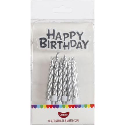 GoBake Silver Happy Birthday Motto Candles