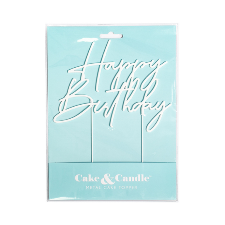 Cake & Candle Pearl White Metal Cake Topper Happy Birthday