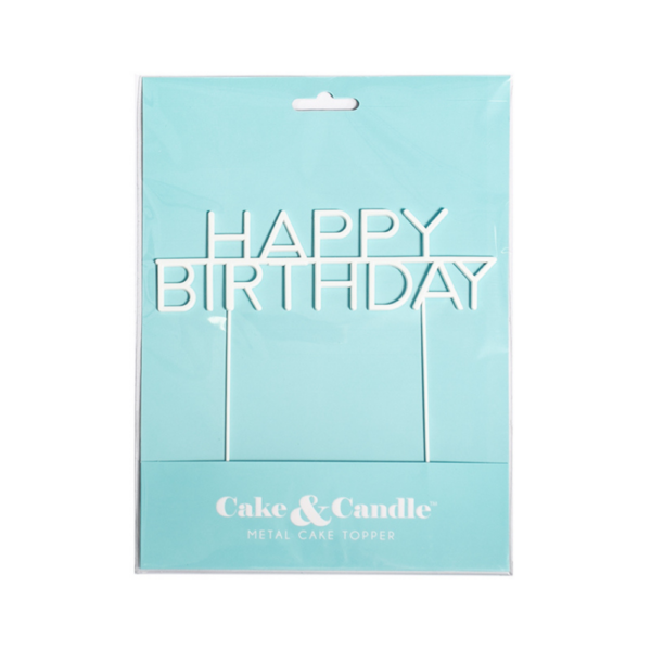 Cake & Candle Pearl White Metal Cake Topper Caps Happy Birthday