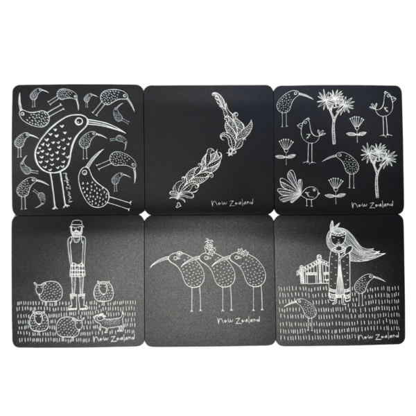Karen Design New Zealand Coaster Set of 6 V2 Black