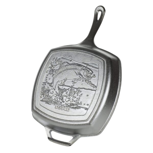 Lodge Cast Iron Square Grill Pan Wildlife Trout 26.5cm