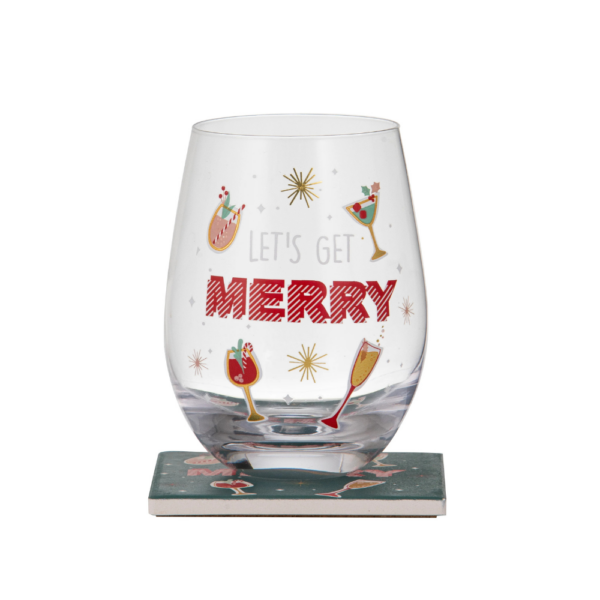 Ladelle Let’s Get Merry 2 Piece Glass & Coaster Set