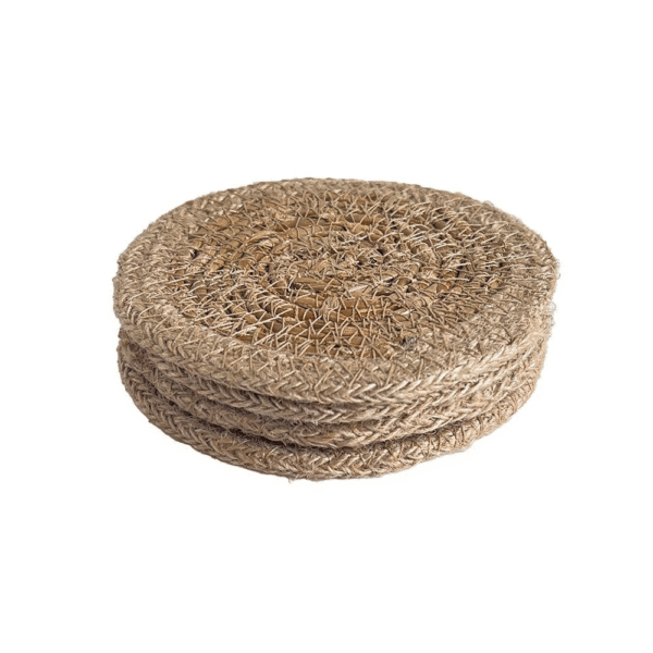 Linens & More Seagrass/Jute Natural Border Coaster Set of 4