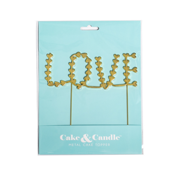 Cake & Candle Love Gold Metal Cake Topper