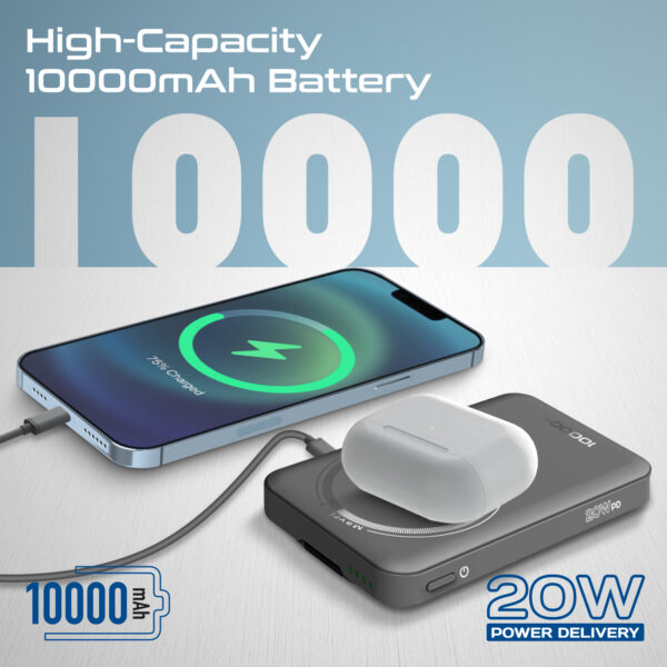 10000mAh 3-in-1 Smartphone & Apple Watch Charging PowerBank w Dual USB-C & Lightning Cable