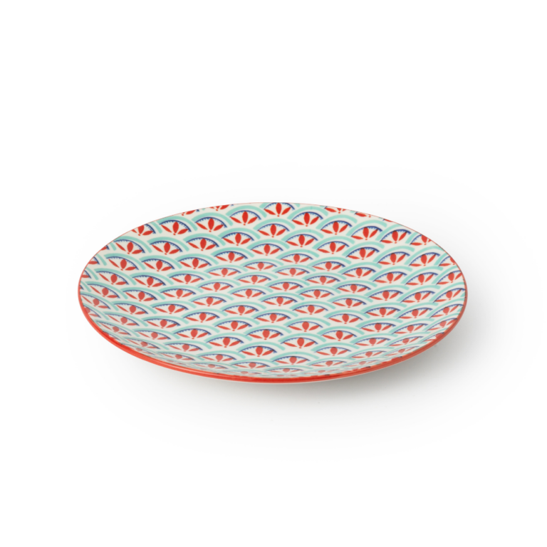 Mikasa Stoneware Side Plate Blue & Red Geometric 18cm