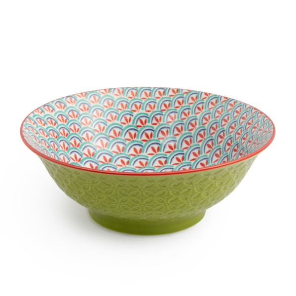 Mikasa Stoneware Ramen Bowl Green & Blue Geometric 21cm