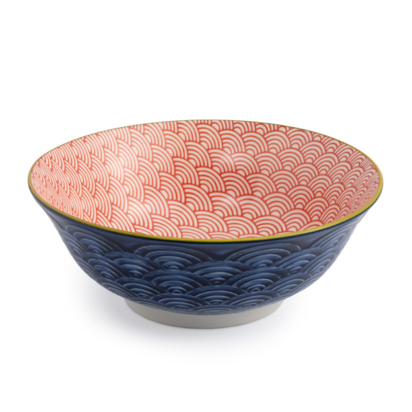 Mikasa Stoneware Ramen Bowl Red & Blue Arc 21cm
