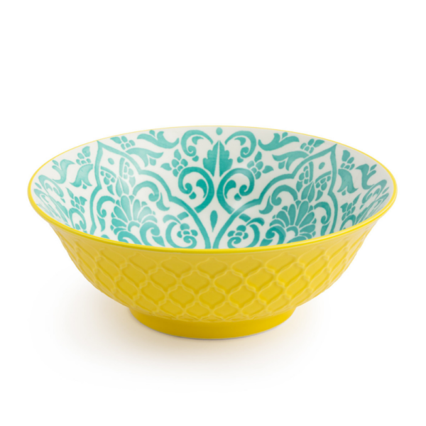 Mikasa Stoneware Ramen Bowl Yellow & Blue Geometric 21cm