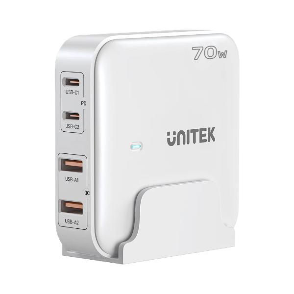 70W Desktop GaN Charging Station 2x USB-C PD Ports & 2x USB-A QC3.0 Ports.