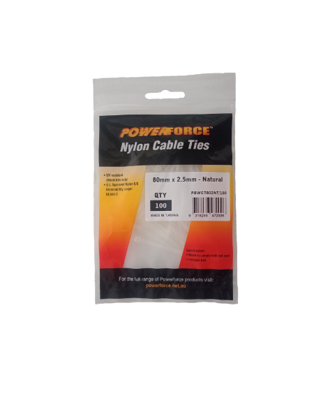 2.5 x 80mm Natural Cable Ties Pack of 100 8kgs Tensile Strength