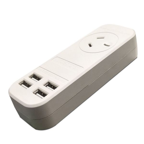 1x Outlet Power board w/ 4x USB Charging Outlets. 3.4A. 0.9m Lead