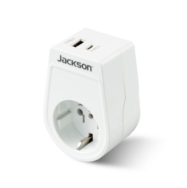 Slim Inbound Travel Adaptor 1x USB-A & 1x USB-C (2.1A) Charging Ports.