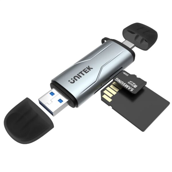 2-in-1 SD 3.0 Card Reader. Dual USB-A & USB-C Connectors. 5Gbps Fast Trasfer Speed