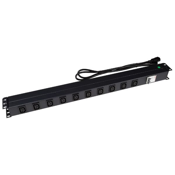 10 Outlet Vertical Power Rail (10A IEC C13) w/ 6KA C-Curve Circuit Breaker - Commercial Installations ONLY