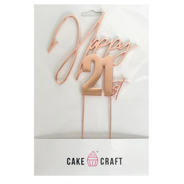 Cake Craft Rose Gold Metal Cake Topper Happy 21st 12cm