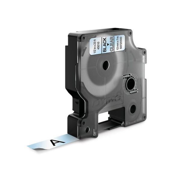 Genuine D1 Label Cassette Tape 12mm x 7M Black on Clear. Suitable for the LabelManager