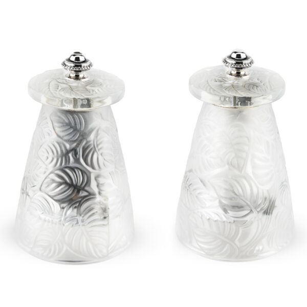 Peugeot Lalique Duo Crystal Leaves Salt & Pepper Mill Set